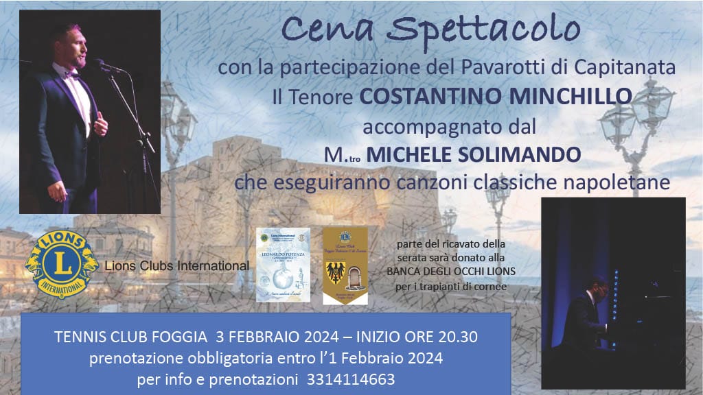 Cena spettacolo - Foggia 3 febbraio 2024 Locandina Cena spettacolo - Foggia 3 febbraio 2024