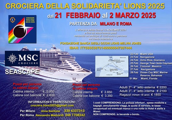 Crociera della Solidariet&agrave; - dal 21 febbraio al 2 marzo 2025