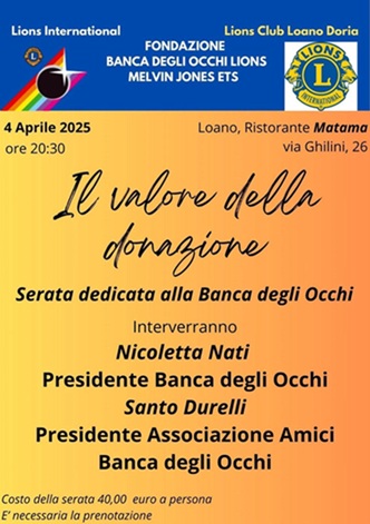 Locandina il valore della donazione - Loano 4 aprile 25
