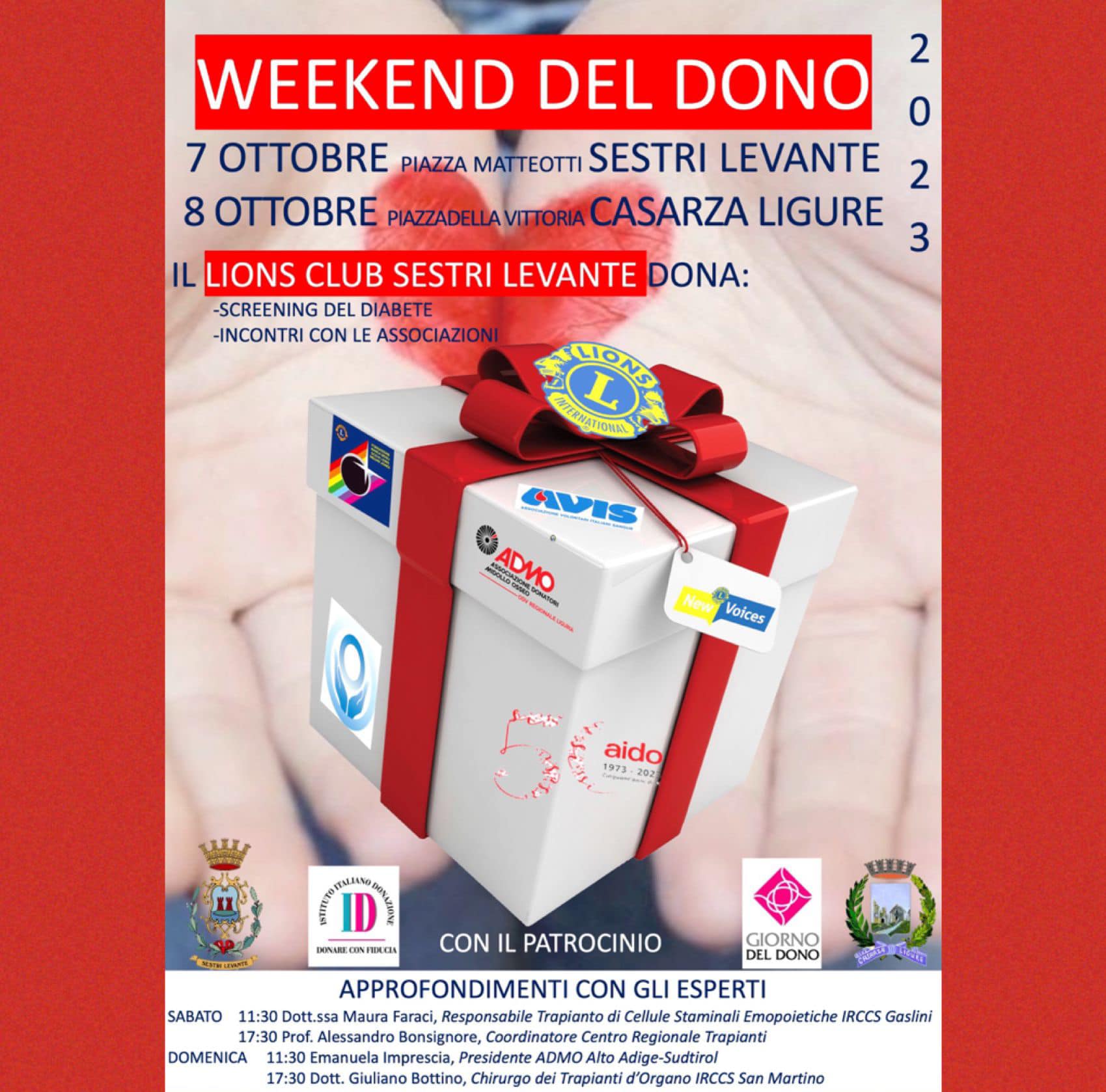 Weekend del dono - Sestri Levante 7 ottobre e Casarza Ligure 8 ottobre