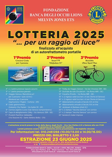 Lotteria 2025 "...per un raggio di luce - estrazione 23 Giugno 2025