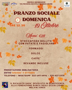 Locandina Pranzo Sociale - Casarza Ligure  19 ottobre 2025