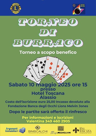Locandina Torneo di Burraco - Alassio 10 maggio 2025